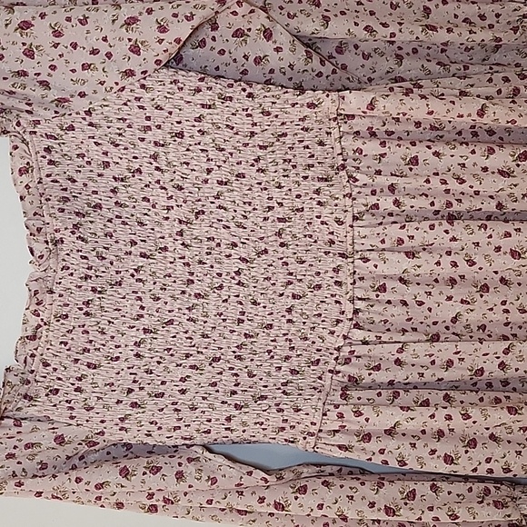 Aura Boho Floral Midi Dress Smocked Fit&Flare Long Sleeve Romantic Fluence Sz L - Picture 11 of 16